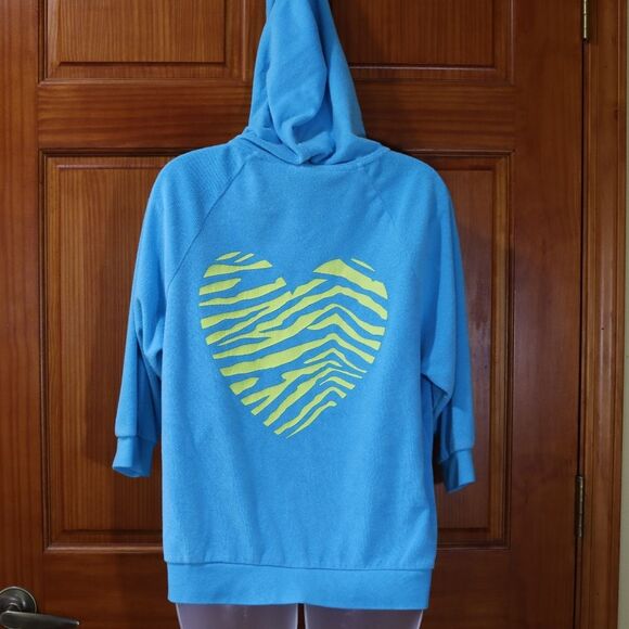 Joe Boxer Blue and Yellow Heart Terry Cloth Full Zip Hoodie Jacket Medium - Picture 2 of 11